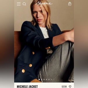 Sezane Women’s Navy Blue Double Breasted Michele Jacket NWOT FR Size 46